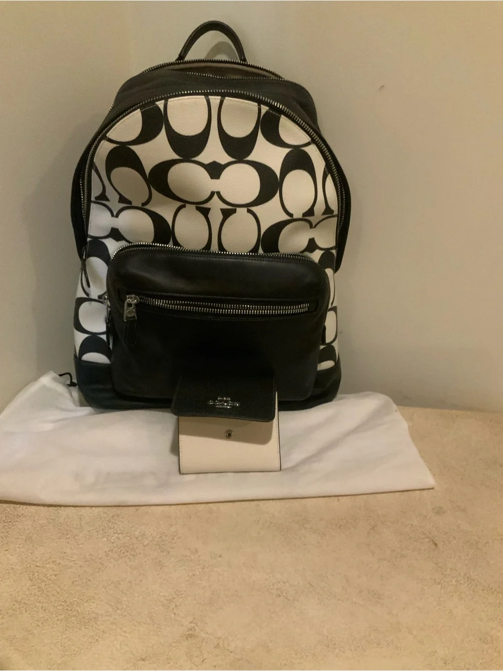 Coach Signature Black and White Backpack bundle